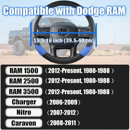 Steering Wheel Cover for Dodge RAM 1500, 2500, 3500 - Premium Microfiber Leather Auto Car Accessory with Non-Slip Grip, Rugged Durability & Interior Upgrade, 15.5-16 inch (Blue-Large Size)