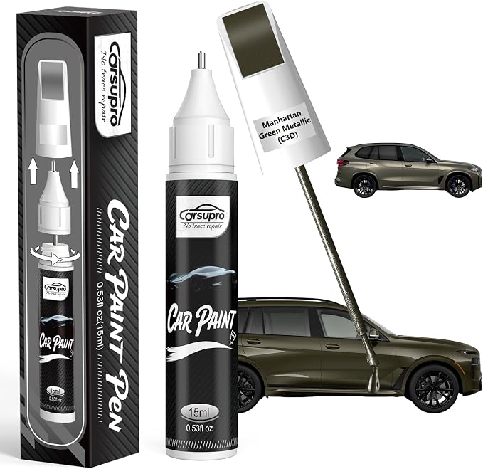 Manhattan Green Metallic(C3D) for BMW Touch Up Paint Pen, 2 in 1 Car Scratch Remover with Pen Tip and Brush, Precise Color Match for Car Paint Scratch Repair, Quickly and Easily Fix Chips and Nicks
