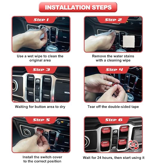 Fits for JL Jeep Upgrade Window Switch Button Cover 4 PCS Compatible with Jeep Wrangler JL JLU 2026-2023 2022 2021 2020 2019 2018&Gladiator JT 2020-2026 Interior Accessories (Matte Metallic Red)