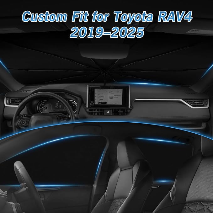 KUST Windshield Sun Shade Umbrella for Toyota RAV4 2019 2020 2021 2022 2023 2024 2025 Rear Window Shades 100% UV Protection and Blackout Privacy 5PCS Car Window Covers Accessories