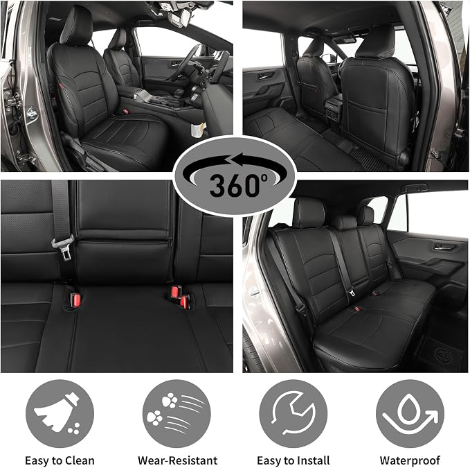 EKR Rav4 Seat Covers Custom Fit for Toyota Rav4 (Hybrid) SE/XSE & (PHEV) GR Sport 2026, Car Seat Cover Full Set for SUV,Factory-Style Interior Upgrade, Easy-Wipe Protection,Faux Leather(Black)
