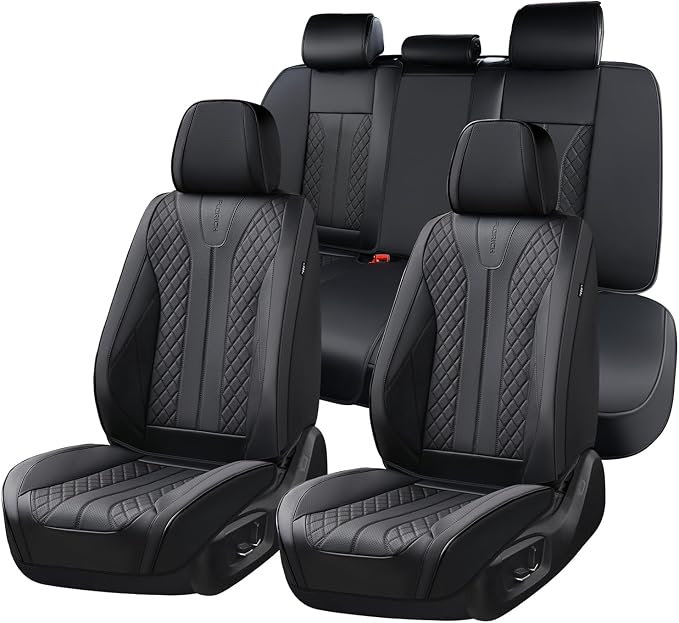 FLORICH Leather Seat Covers Full Set Automotive Seat Covers Black Car Seat Covers Waterproof Front and Back Seat Covers Car Seat Cushion Protector Universal Fit for Most Cars SUV Trucks, Black