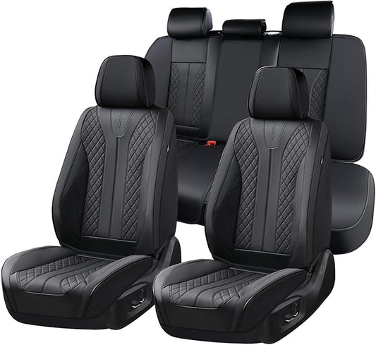 FLORICH Leather Seat Covers Full Set Automotive Seat Covers Black Car Seat Covers Waterproof Front and Back Seat Covers Car Seat Cushion Protector Universal Fit for Most Cars SUV Trucks, Black