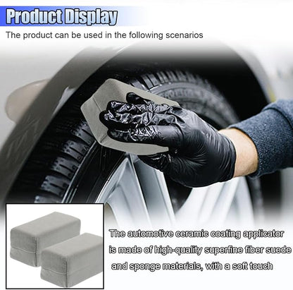 Suede Microfiber Applicator Pad, Multi-Purpose Ceramic Spray Coating Sponge Pads, Car Detailing Sponge for Car Paint, Metal, Plastic Trim, Applying Wax, Sealants, Other Conditioners (2PCS)