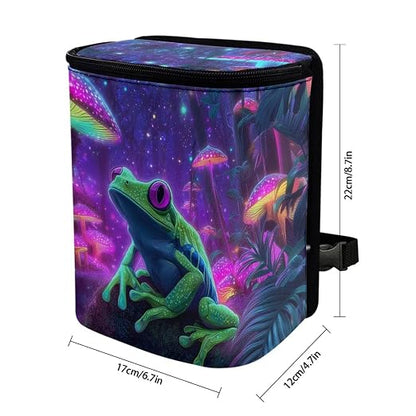 Talayituse Frog Mushroom Galaxy Print Car Trash Can with Lid, Leak Proof Auto Trash Bag Hanging Vehicle Garbage Can Multipurpose Storage Container for Back Seat Road Trip