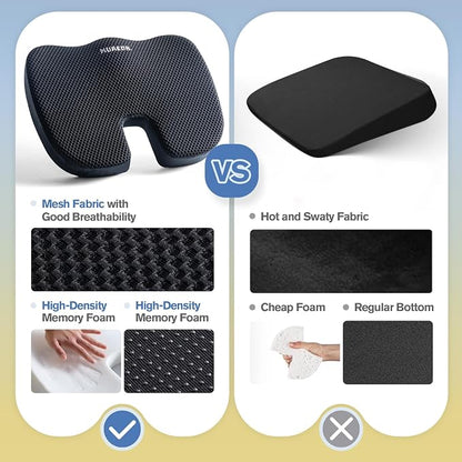 Mureon Office Chair Cushion - Large Memory Foam Ergonomic Chair Cushion for Back & Hip Pressure Relief - Non-Slip Seat Cushion for Car, Desk Chair & Tailbone Pain - Soft Support - Black