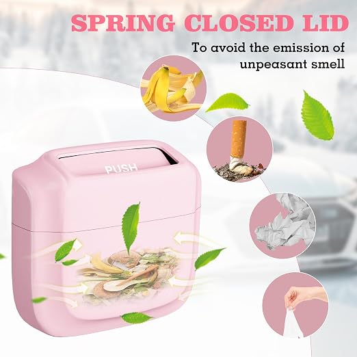 Car Trash Can with Lid, Built-in Storage Garbage Bag, Leakproof Vehicle Trash, Car Accessories for Interior, Mini Garbage Bin for Automotive, Office, Kitchen, Bedroom, with 60pcs Trash Bags,2Pcs
