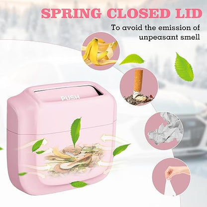 Car Trash Can with Lid, Built-in Storage Garbage Bag, Leakproof Vehicle Trash, Car Accessories for Interior, Mini Garbage Bin for Automotive, Office, Kitchen, Bedroom, with 30pcs Trash Bags,2Pcs