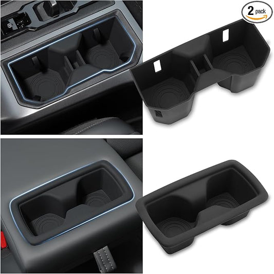 Autorder 2PCS Front & Rear Cup Holder Inserts for 2026 Toyota RAV4 LE SE XLE XSE Limited Hybrid Accessories - Anti-Slip Waterproof Silicone RAV4 Center Console Cup Holder Inserts - Black