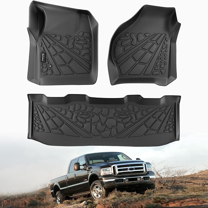 KARPAL Floor Mats for 1999-2007 Ford F250/ F350/ F450 Super Duty Crew Cab Carpet Floor, Custom Fit TPE All Weather Ford F250 Accessories 1st & 2nd Floor Liner