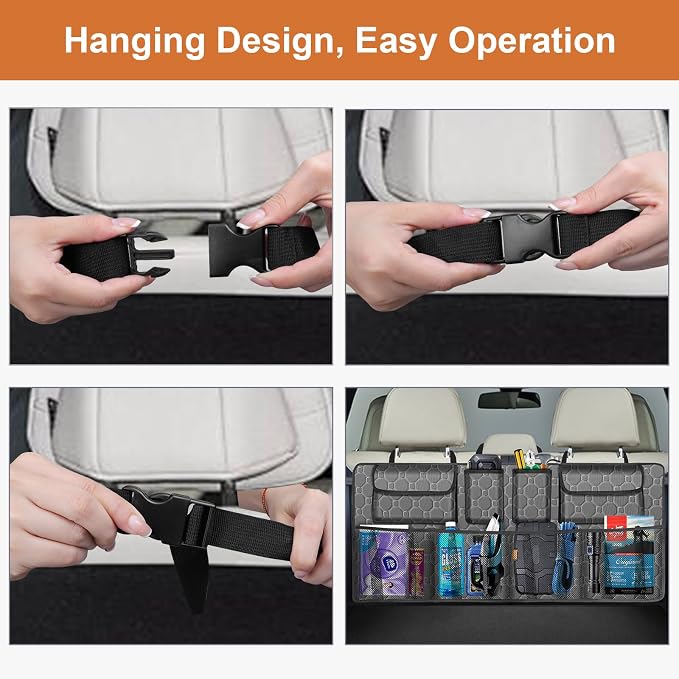 esouler Car Trunk Organizer, Super Capacity Backseat Car Organizer for SUV/Truck/MPV(42"*18"), Hanging Car Storage Organizer with 8 Pocekts, Car Accessories for Women and Men- Grey