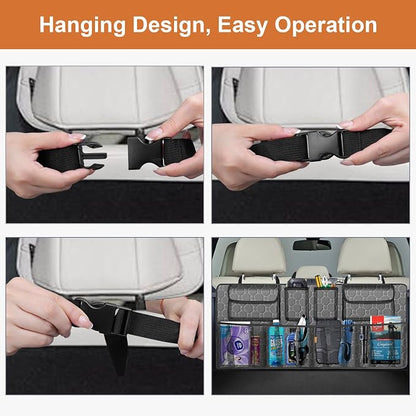 esouler Car Trunk Organizer, Super Capacity Backseat Car Organizer for SUV/Truck/MPV(42"*18"), Hanging Car Storage Organizer with 8 Pocekts, Car Accessories for Women and Men- Grey