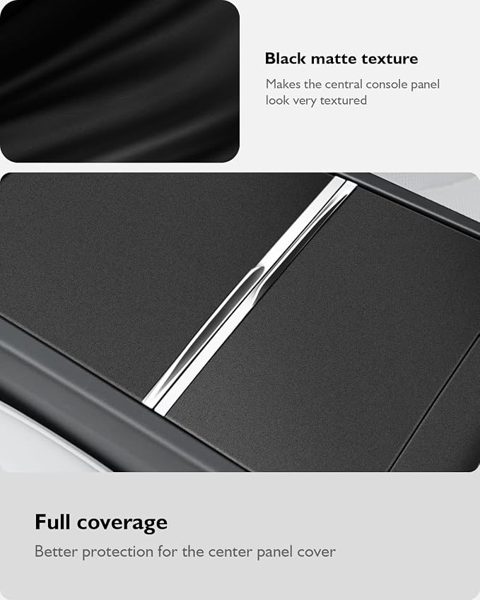 Farmogo Center Console Carbon Kit for Tesla Model Y Juniper 2025-2026 & Model 3 Highland 2024-2026 Accessories 3PCS Center Console Cover Interior Decoration Wrap Kit (Black)
