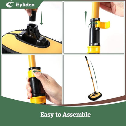 Eyliden Car Wash Brush Mop with Long Handle, Yellow & Black | 90° Swivel Head with 45° Angle Lock, 2 Scratch-Free Microfiber Heads, Car Detailing Kit, for Car Truck RV