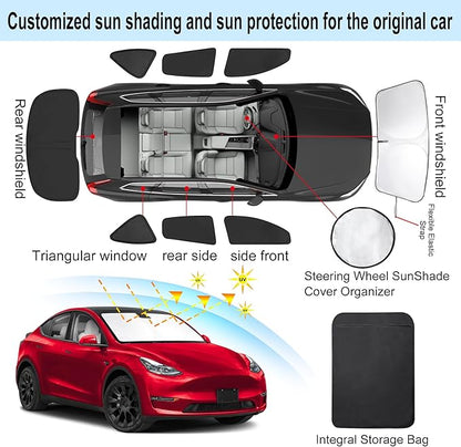TINGLU Window Shades for Tesla Model Y Juniper 2025 2026 Accessories Car Side Full Windows Rear Triangular Windshield Sun Shade Sun UV Rays & Privacy Protection for Camping,Napping,Relaxing 8PCS