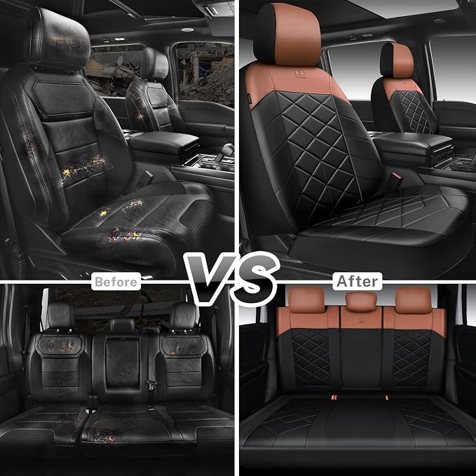 CAR PASS Memory Foam Leather Seat Covers Full Set, Breathable Perforated Nappa Leather Seat Covers Universal Fit for Cars,SUV,Truck Seat Covers Thick 3D Foam Comfortable, Airbag Compatible Black Brown