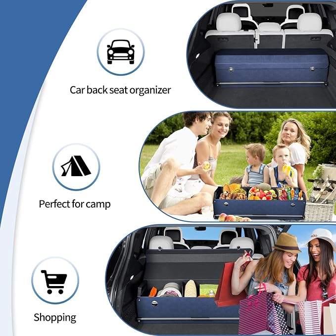Car Trunk Organizer for Honda CR-V 2017-2022, Collapsible Sturdy Trunk Storage Container with Lid and Handle Large Leather Car Trunk Storage (Blue,39.7 x 11.4 x 12.2in)