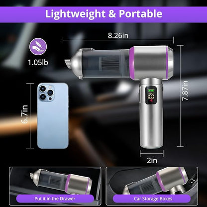 Cordless Handheld Vacuum with 17000Pa Suction, Portable Car Vacuum Cleaner for Pet Hair, Home & Desk, 3-Speed, LED Light, 4-in-1 Nozzles, Type-C Charging