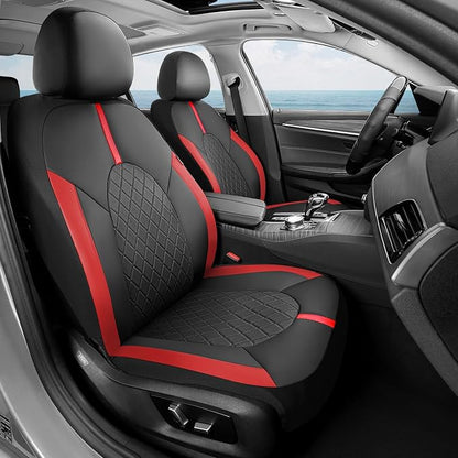 Coverado Red Car Seat Covers Full Set, Waterproof Front Seats Back Seat Cover, Leather Car Seat Cushion Universal Fit for Most Cars