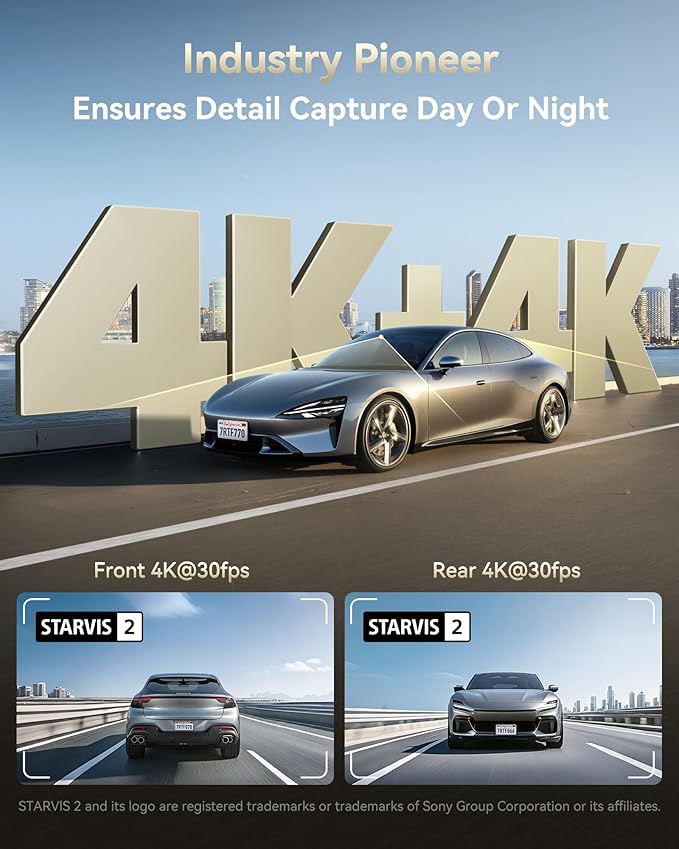 REDTIGER F77 4K+4K Dash Cam Front and Rear, Dual STARVIS 2 IMX678 HDR, Built-in 128GB eMMC, Voice Control Dash Camera for Cars with 5.8GHz WiFi, 4'' Touch Screen, GPS, Night Vision, 24H Parking Mode