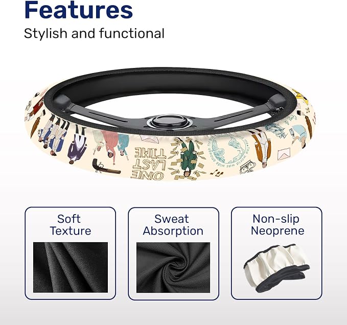 GENANY Historical Musical Steering Wheel Cover, Non Slip Polyester Car Wheel Protector for Car SUV Truck, Universal 15 Inch
