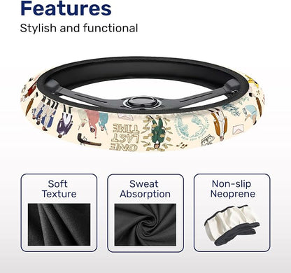 GENANY Historical Musical Steering Wheel Cover, Non Slip Polyester Car Wheel Protector for Car SUV Truck, Universal 15 Inch