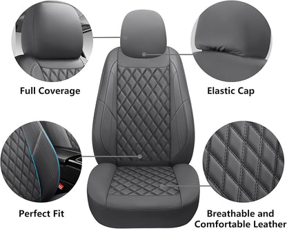 Premium Leather Car Seat Covers Full Set,Universal Fit for Cars,Trucks&SUVs,Waterproof Car Seat Cushion,Full Coverage Car Seat Protector with 5 Seats,Grey