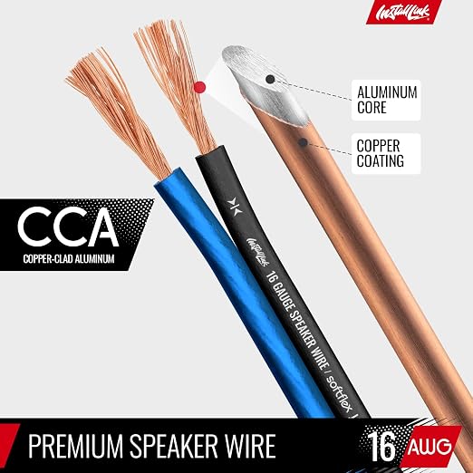 16 AWG Gauge Speaker Wire Cable Stereo, Car or Home Theater, CCA (100 Feet) by Install Link