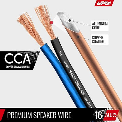 16 AWG Gauge Speaker Wire Cable Stereo, Car or Home Theater, CCA (100 Feet) by Install Link
