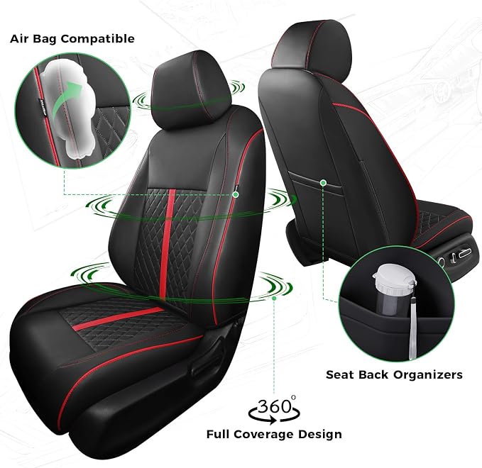 for Honda Civic Leather Seat Covers, Hatchback EX-L Sport Touring 2022-2026, Custom Fit Car Seat Cover Full Set, Waterproof Accessories, Black Red (60/40 Split Benches-with Rear Armrest)
