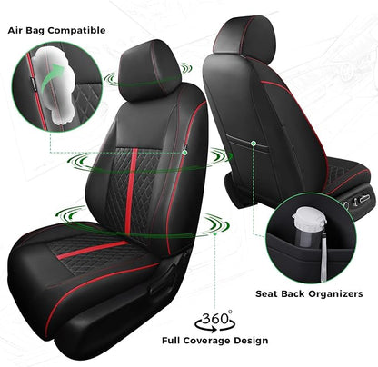 for Honda Civic Leather Seat Covers, Sedan LX 2016 2017 2018 2019 2020 2021, Custom Fit Car Seat Cover Full Set, Waterproof Accessories, Black Red (Solid Bench Seats- W/O Rear Armrest)