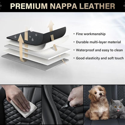 Coverado Car Seat Cover, Front Seat Cover, 2 Pack Universal Seat Covers for Cars, Breathable Nappa Leather Seat Cover, Waterproof Car Seat Protectors, Automotive Seat Covers Fit for Most Cars Black