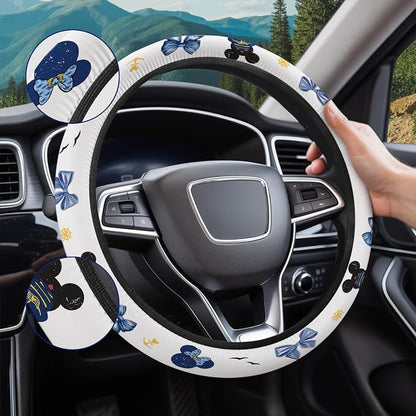 GENANY Cartoon Mouse Steering Wheel Cover, Non Slip Polyester Car Wheel Protector for Car SUV Truck, Universal 15 Inch