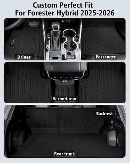 Floor Mats Fit for Forester Hybrid 2025 2026 Trunk Mat with Backrest Mat All Weather TPE Rubber Cargo Liner Back Seat Protector Full Set for Forester 2025 Plug-in Hybrid Accessories, Black