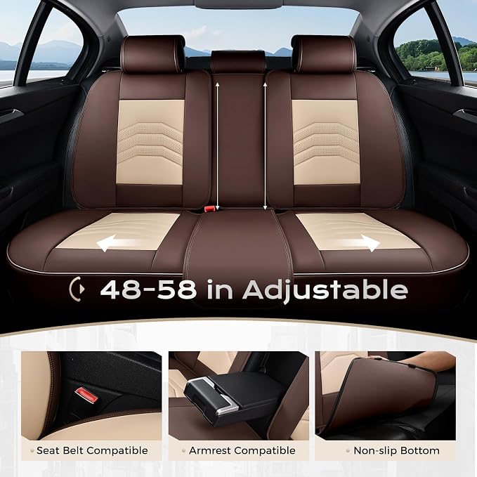 Coverado Seat Covers for Cars, 5 Seats Seat Covers Full Set, Faux Leather Seat Covers for Cars, Automotive Seat Covers Universal Car Seat Protector Seat Cushion Fit for Most Cars Trucks, Coffee&Beige