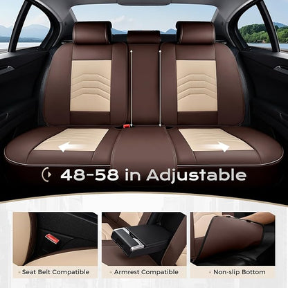 Coverado Seat Covers for Cars, 5 Seats Seat Covers Full Set, Faux Leather Seat Covers for Cars, Automotive Seat Covers Universal Car Seat Protector Seat Cushion Fit for Most Cars Trucks, Coffee&Beige