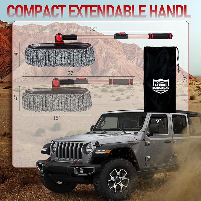 Car Duster Exterior Scratch Free - Microfiber Car Brush with Extendable Handle (27-36'') - Soft Auto Dusting Tool for Pollen & Dust Removal on SUV, Truck, RV & Motorcycle(Wax-Free Design)