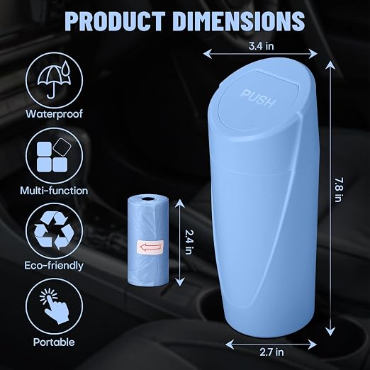 Car Trash Can Bin with Lid - 2 Packs Car Garbage Can Cup Holder - Blue Mini Leakproof Vehicle Garbage Bin with 40pcs Trash Bags-Automobile Organizers and Storage for Front Back Seat Accessories