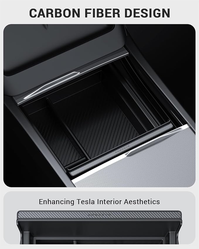 BASENOR Center Console Organizer for 2024-2026 Tesla Model Y Juniper & Model 3 Highland, OEM Fit Hidden Drawer Storage Tray for Model Y (Performance/Premium) & Model 3 (Standard/Premium/Performance)