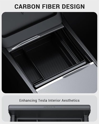 BASENOR Center Console Organizer for 2024-2026 Tesla Model Y Juniper & Model 3 Highland, OEM Fit Hidden Drawer Storage Tray for Model Y (Performance/Premium) & Model 3 (Standard/Premium/Performance)