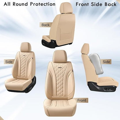 Coverado Car Seat Covers Front Seats, Beige Seat Covers, Breathable Perforated Design, Luxurious Diamond Leather Car Seat Cover, 2 Pack Car Seat Protector Front Seat Cover Universal Fit Most Cars