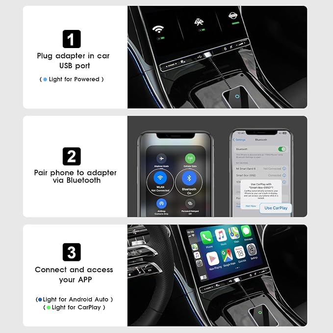 Wireless CarPlay Adapter & Android Auto Wireless Adapter, 2 in 1 Convert USB Bluetooth Wired to Connect for OEM Wired Cars-Stable Connect to Phone (Pearl Gray)