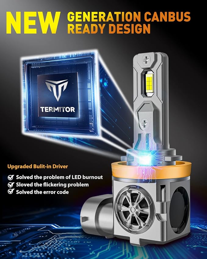 Termitor 9005/HB3 H11/H8/H9 LED Bulbs Combo, 150,000LM insane Brightness, Real 1:1 Mini Size, 6500K White, 70,000Hrs Long Service Life with cooling Fans, Plug N Play, Pack of 4