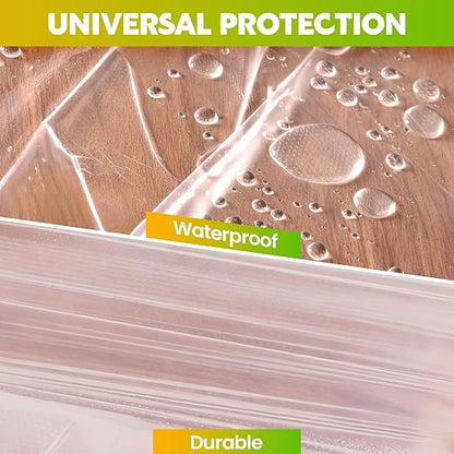LLPT Pre-Taped Masking Film, 106.3" Unfolded x 66Ft, 0.31 Mil, 2 Pack | Static-Cling, Disposable, Solvent & Oil Resistant Bleed-Proof Low Tack No Residue for Auto Wall Furniture Painting Protection