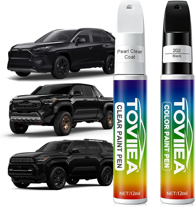 Black(202) Touch Up Paint Compatible with TOYOTA,2-In-1 Car Scratch Remover Pen,Car Paint Scratch Repair Kit for Scratches,Chips & Nicks,2-PCS SET