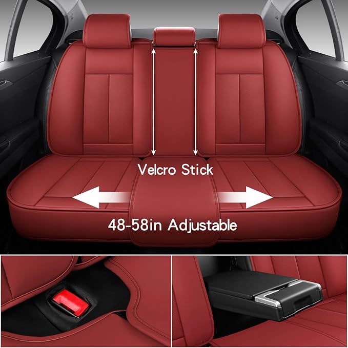 MINGBRON Leather Car Seat Covers,Car Seat Covers Full Set,Automotive Seat Covers,Fit for Most Cars SUV and Most Sedans Red