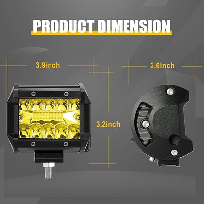4PCS 4 Inch LED Light Bar 12000LM Spot Flood Combo Off Road Triple Row Work Driving Fog Light for Pickup Truck ATV UTV SUV Boat Yellow