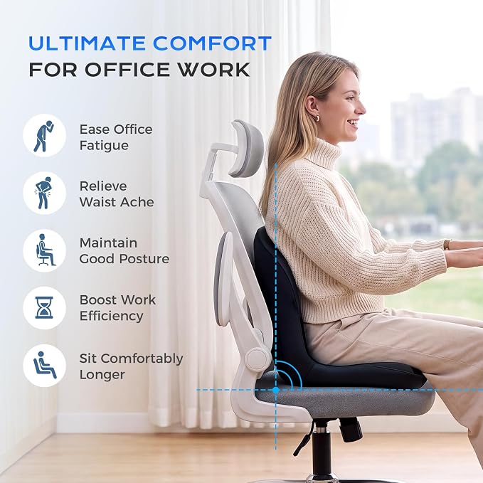 Coverado Car Seat Cushion and Lumbar Support Pillow One Piece, Napa Leather Memory Foam Ergonomic Back Support Driving Seat Cushion for Back Pain, Non-Slip Washable Cushion for Car, Driver, Office