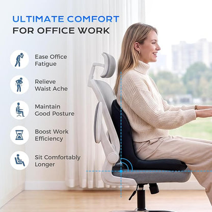Coverado Car Seat Cushion and Lumbar Support Pillow One Piece, Napa Leather Memory Foam Ergonomic Back Support Driving Seat Cushion for Back Pain, Non-Slip Washable Cushion for Car, Driver, Office
