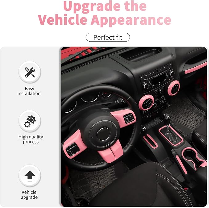 18PCS Full Set Interior Trim Kit for Jeep Wrangler JK JKU 2011-2018 4 Door,Center Console Door Handle Side Outlet Cup Holder Gear Cover Trim (Pink)